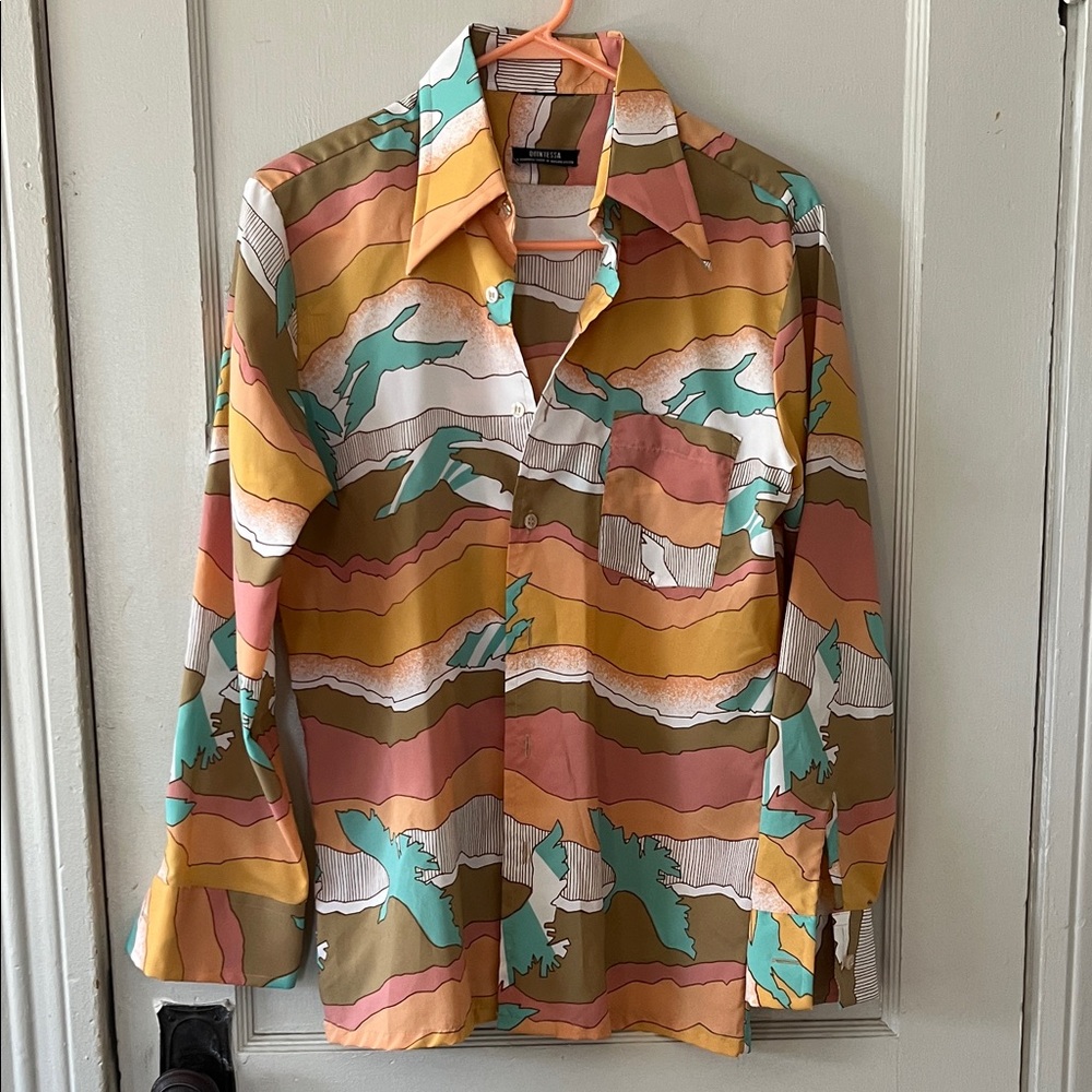 Men’s Vintage 70’s Quintessa Multicolor Psychedelic Soaring Birds Shirt